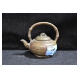 ASIAN BRONSE CERIMONIAL TEA POT - 2" PLUS HANDLE