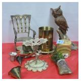 GROUPING: BRASS ROCKING CHAIR, CANDLE SNUFFERS,