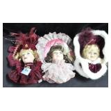 3 TABLE TOP DOLL HEADS - PORCELAIN