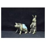 BRONZE PIG AND RABBIT BANKS