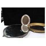 2 MIRRORED DRESSER TRAYS AND A PICTURE FRAME