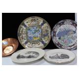 7 CERAMIC PLATES AND 1 HAND MADE COPPER BOWL