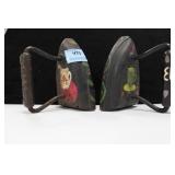 2 HAND PAINTED CAST IRON FLAT IRONS