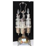 GOLD WASHED SILVER PLATE CRUET STAND WITHH 6
