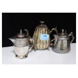 SILVER PLATE TEA POT AND 2 SILVER PLATE CREAMERS