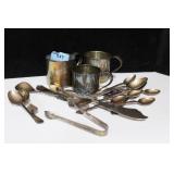 3 SILVER PLATE BABY CUPS WITH SILVER PLATE SPOONS