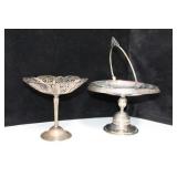 SILVER PLATE BASKET ON STAND AND SILVER PLATE