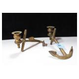 PAIR BRASS ANCHOR CANDLE STICKS