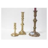 3 MIS-MATCHED BRASS CANDLE STICKS