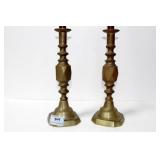 PAIR OCTAGINAL BASE BRASS CANDLESTICKS - 11 1/2"