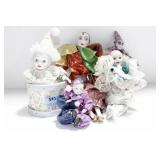5 FRENCH CLOWN STYLE PORCELAIN HEAD DOLLS