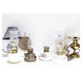5 MINIATURE OIL LAMPS AND 3 MINIATURE ELECTRIC