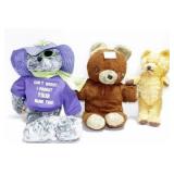 2 VINTAGE TEDDY BEARS AND ONE NEW TEDDY BEAR PJ