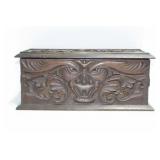CARVED WOOD DOCUMENT BOX - 15" X 6 1/2" X 6"