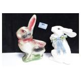 CHALKWARE RABBIT AND CERAMIC RABBIT (REPAIRED