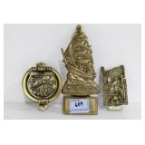 3 BRASS DOOR KNOCKERS: 8" TALL SHIP - 4 1/2" SING
