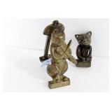 2 BRASS DOOR KNOCKERS: 3" CHESHIRE CAT & 6" CAT &