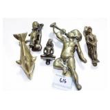 5 BRASS DOOR KNOCKERS: 4 1/4" KNIGHT - 5 1/4" CUPI