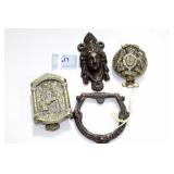 2 BRASS AND 1 BRONZE DOOR KNOCKERS: 5 1/4" FACE -