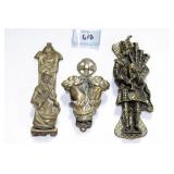 3 BRASS DOOR KNOCKERS:  5 1/2" BAGPIPER - 4" CANTE