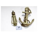 2 BRASS DOOR KNOCKERS: 5" LIGHTHOUSE - 5 3/4"