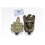 2 BRASS DOOR KNOCKERS: 3 1/2" EAGLE - 3" DOLPHINS