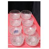 8 GLASS PUDDING BOWLS AND 2 TUMBLERS