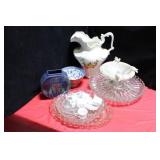 GROUPING: SUSAN DEMAY VASE, MARBLE TABLE TOP BIRD