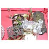 BRASS ROCKING HORSE, DOOR PLATE AND KNOB, TRAY,
