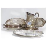 7 SILVER PLATE SERVING ITEMS: ROGERS PITCHER, GRAV