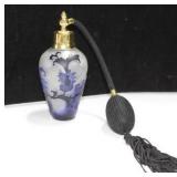 BLUE/WHITE GLASS PERFUME BOTTLE WITH ATOMIZER
