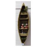 WOODEN CANOE WALL SHELF WITH 3 ANNALEE DOLLS