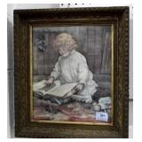 LITTLE GIRL READING PRINT - 15" X 18" - FRAMED