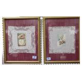 2 FRAMED GREETING CARDS ON LACE