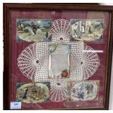 5 VINTAGE POST CARDS FRAMED WITH LACE