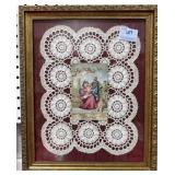 RELIGIOUS GREETING CARD ON DOILY - FRAMED