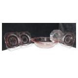 PINK DEPRESSION GLASS BOWL, 2 SAUCERS, 2 DESERT