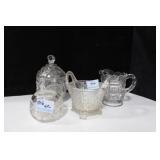VINTAGE GLASSWARE: SPOONER, CREAMER, SUGAR, ROSE