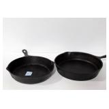 2 CAST IRON SKILLETS: 9" AND 10"
