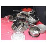 POTS AND PANS, MARBLE CHEESE TRAY, ETC.