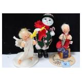 3 ANNALEE DOLLS - SNOW MAN, BOY ON BLOCK AND
