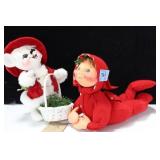 ANNALEE MOUSE WITH BASKET & ANNALEE CHILD LAYING