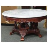 VICTORIAN STYLE MAHOGANY, MARBLE TOP COCKTAIL TABL
