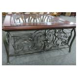 IRON BASE/WOOD/BEVELED GLASS TOP COFFEE TABLE