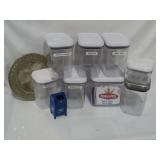 8 - OXO PLASTIC STORAGE CONTAINERS AND SILVER