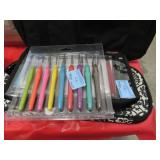 KNITTING BASKET WITH PATTERNS, ARTIST PAINTS, CROC