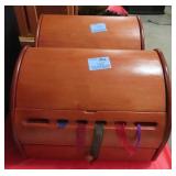 2 WOODEN RIBBON DISPENSER BOXES WITH SOME RIBBON