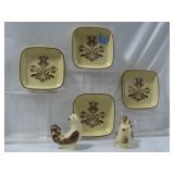 4 PFALTZGRAFF "VILLAGE" SQUARE BOWLS AND CHICKEN