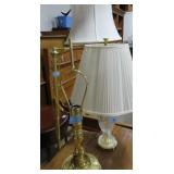 BRASS TABLE LAMP, CRYSTAL TABLE LAMP AND FLOOR LAM