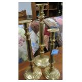 3 MATCHING VARYING HEIGHT CANDLE STICKS - BRASS